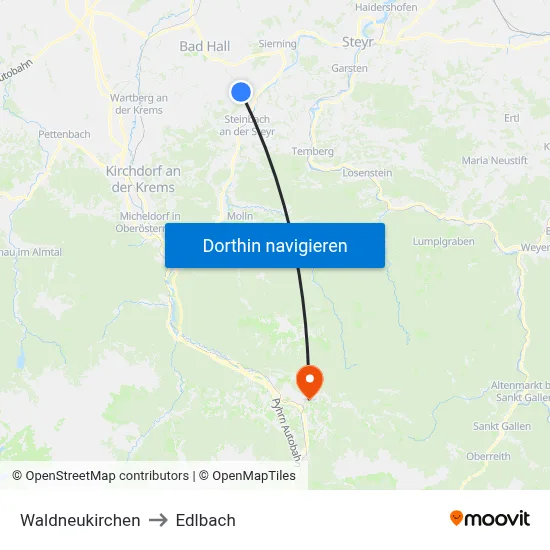 Waldneukirchen to Edlbach map