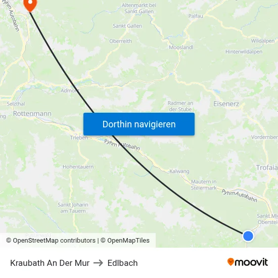 Kraubath An Der Mur to Edlbach map