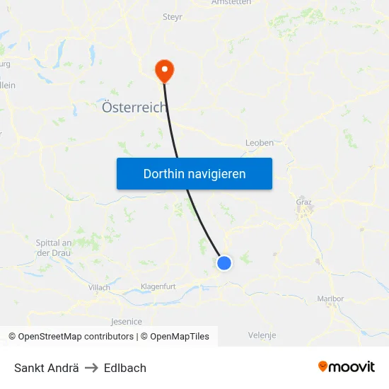 Sankt Andrä to Edlbach map