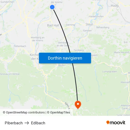 Piberbach to Edlbach map