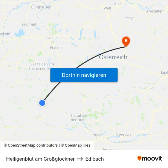 Heiligenblut am Großglockner to Edlbach map