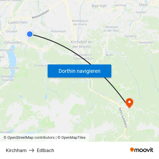 Kirchham to Edlbach map