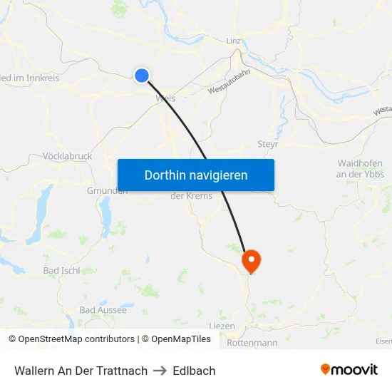 Wallern An Der Trattnach to Edlbach map