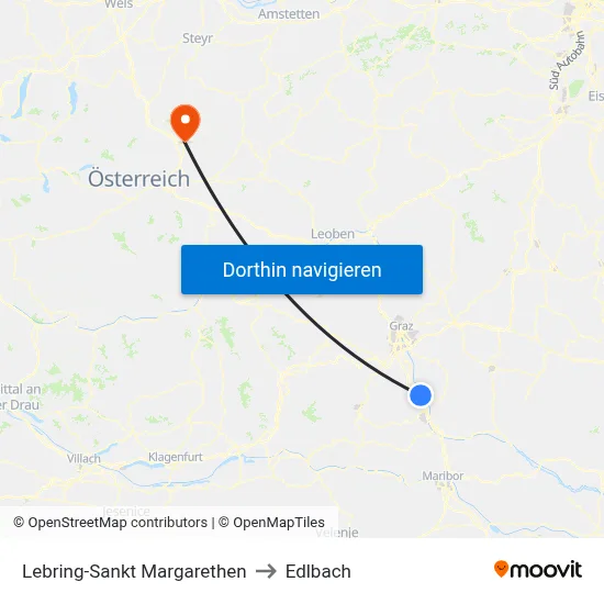 Lebring-Sankt Margarethen to Edlbach map