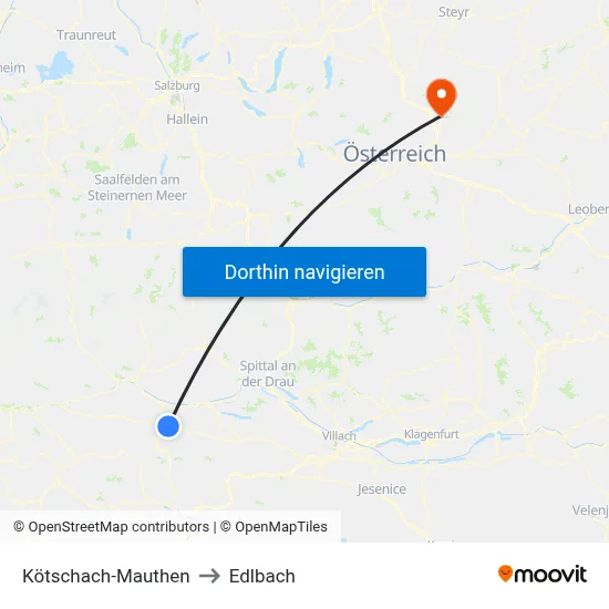 Kötschach-Mauthen to Edlbach map
