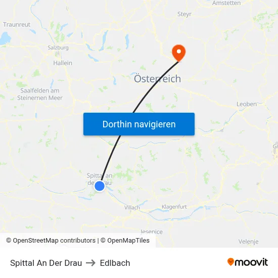 Spittal An Der Drau to Edlbach map
