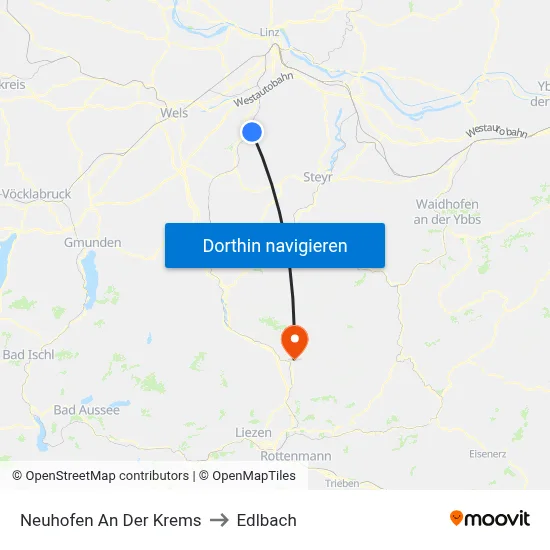Neuhofen An Der Krems to Edlbach map