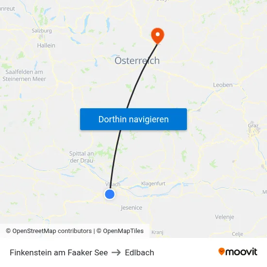 Finkenstein am Faaker See to Edlbach map
