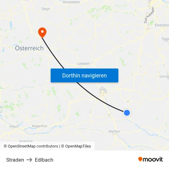 Straden to Edlbach map