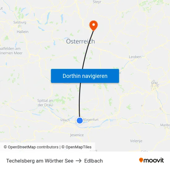 Techelsberg am Wörther See to Edlbach map