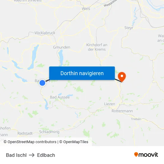 Bad Ischl to Edlbach map