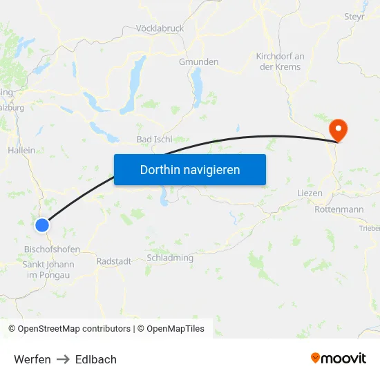 Werfen to Edlbach map