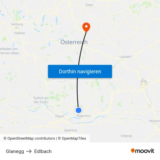 Glanegg to Edlbach map