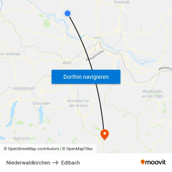 Niederwaldkirchen to Edlbach map