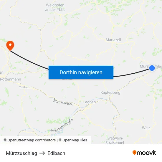 Mürzzuschlag to Edlbach map