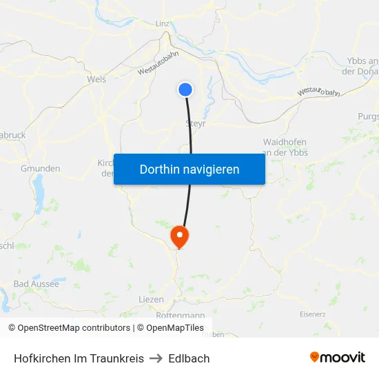 Hofkirchen Im Traunkreis to Edlbach map
