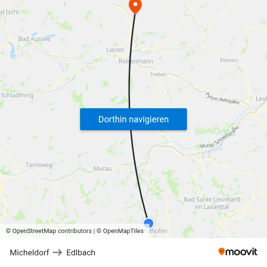 Micheldorf to Edlbach map