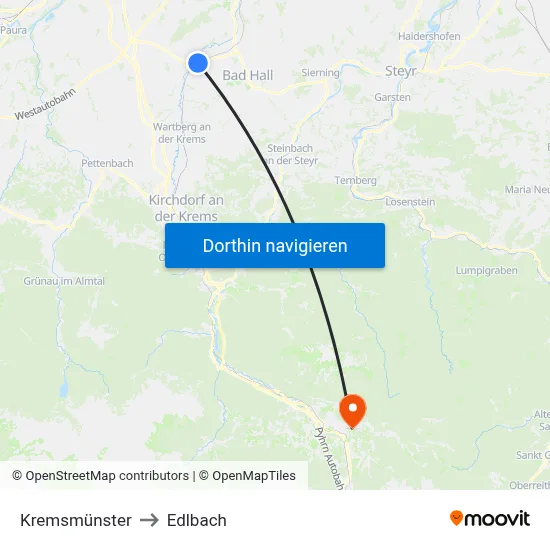 Kremsmünster to Edlbach map
