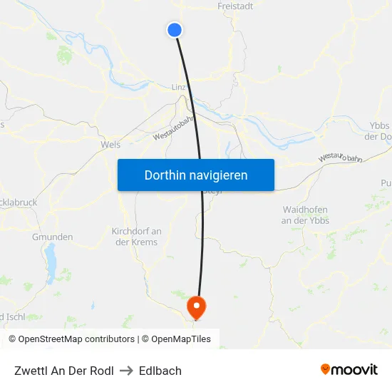 Zwettl An Der Rodl to Edlbach map