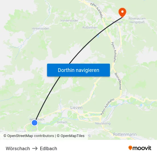 Wörschach to Edlbach map