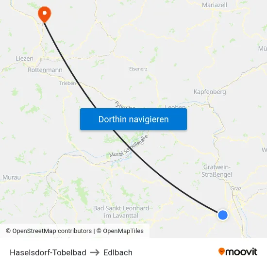 Haselsdorf-Tobelbad to Edlbach map