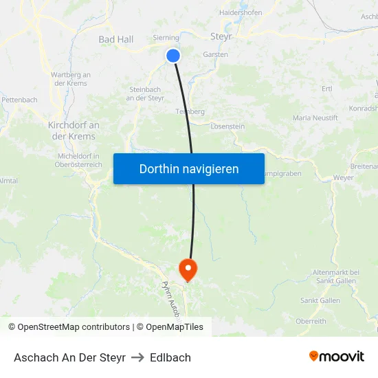Aschach An Der Steyr to Edlbach map