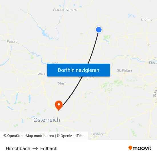 Hirschbach to Edlbach map