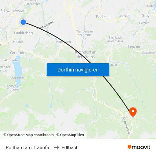 Roitham am Traunfall to Edlbach map