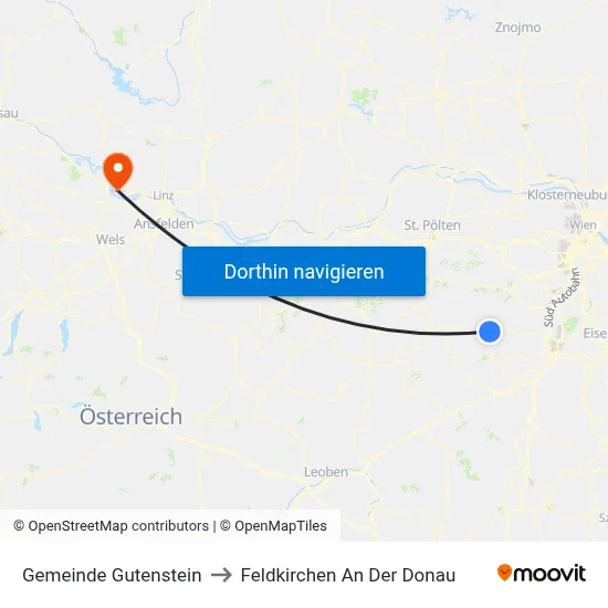 Gemeinde Gutenstein to Feldkirchen An Der Donau map