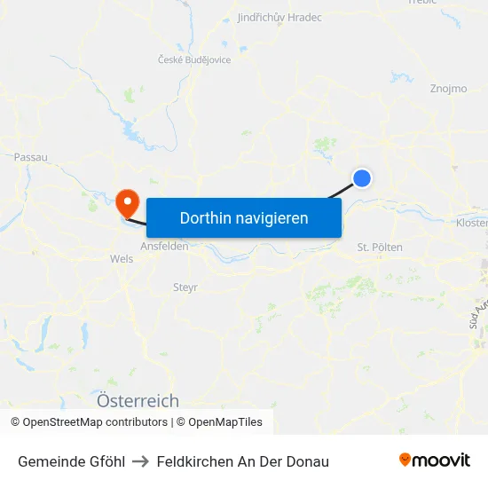 Gemeinde Gföhl to Feldkirchen An Der Donau map