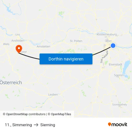 11., Simmering to Sierning map
