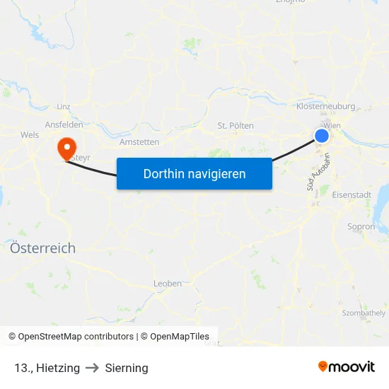 13., Hietzing to Sierning map