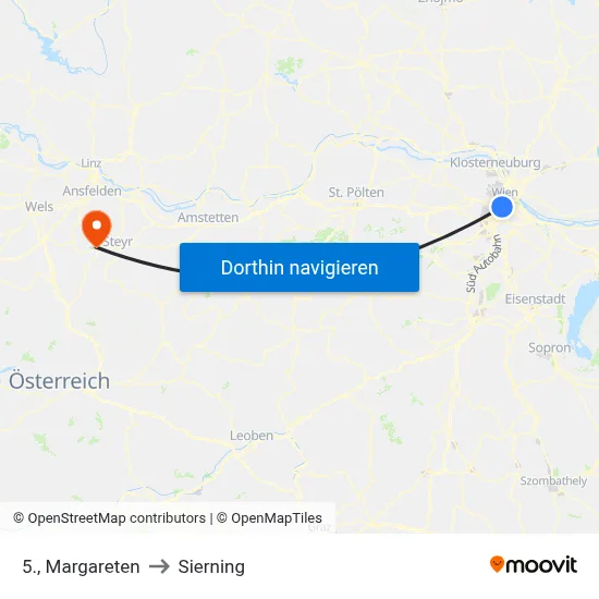 5., Margareten to Sierning map