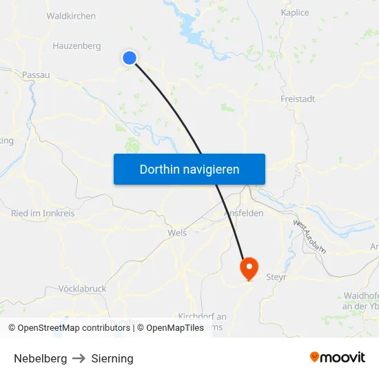 Nebelberg to Sierning map