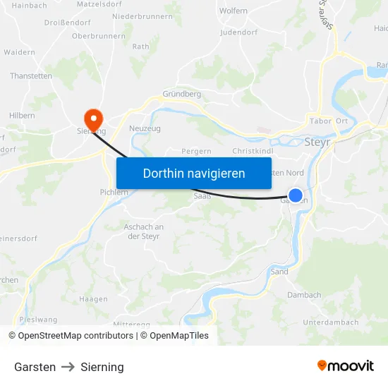 Garsten to Sierning map