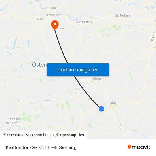 Krottendorf-Gaisfeld to Sierning map