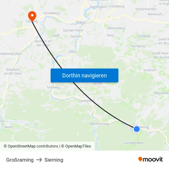 Großraming to Sierning map