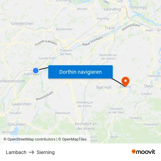 Lambach to Sierning map
