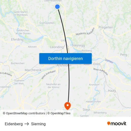 Eidenberg to Sierning map