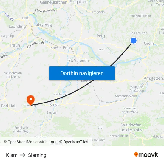 Klam to Sierning map