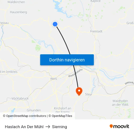 Haslach An Der Mühl to Sierning map