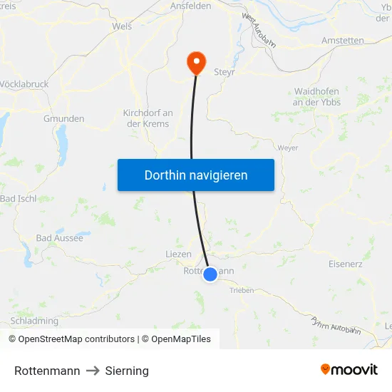 Rottenmann to Sierning map