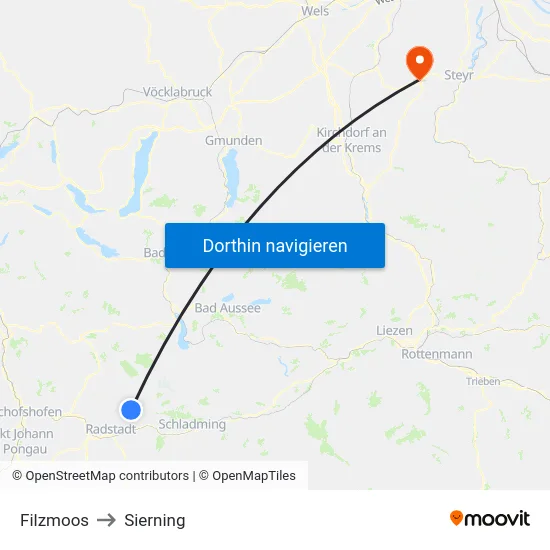 Filzmoos to Sierning map