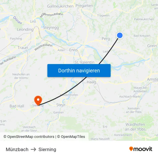 Münzbach to Sierning map