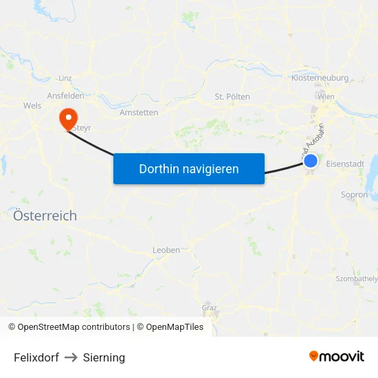 Felixdorf to Sierning map