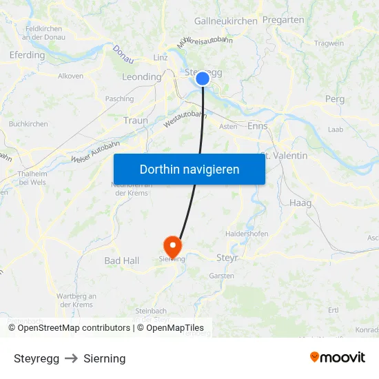 Steyregg to Sierning map