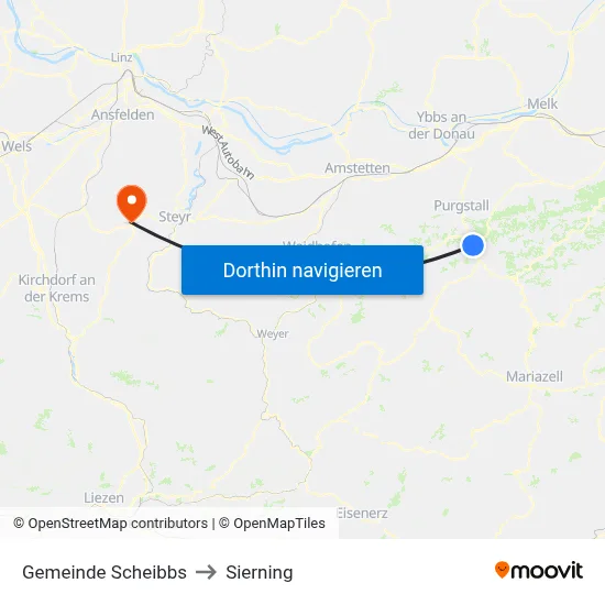 Gemeinde Scheibbs to Sierning map