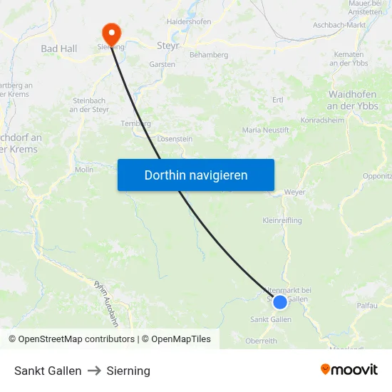 Sankt Gallen to Sierning map