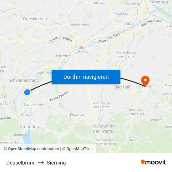 Desselbrunn to Sierning map