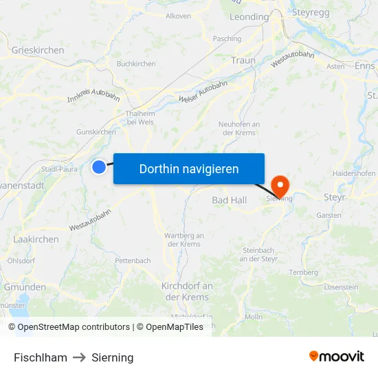 Fischlham to Sierning map